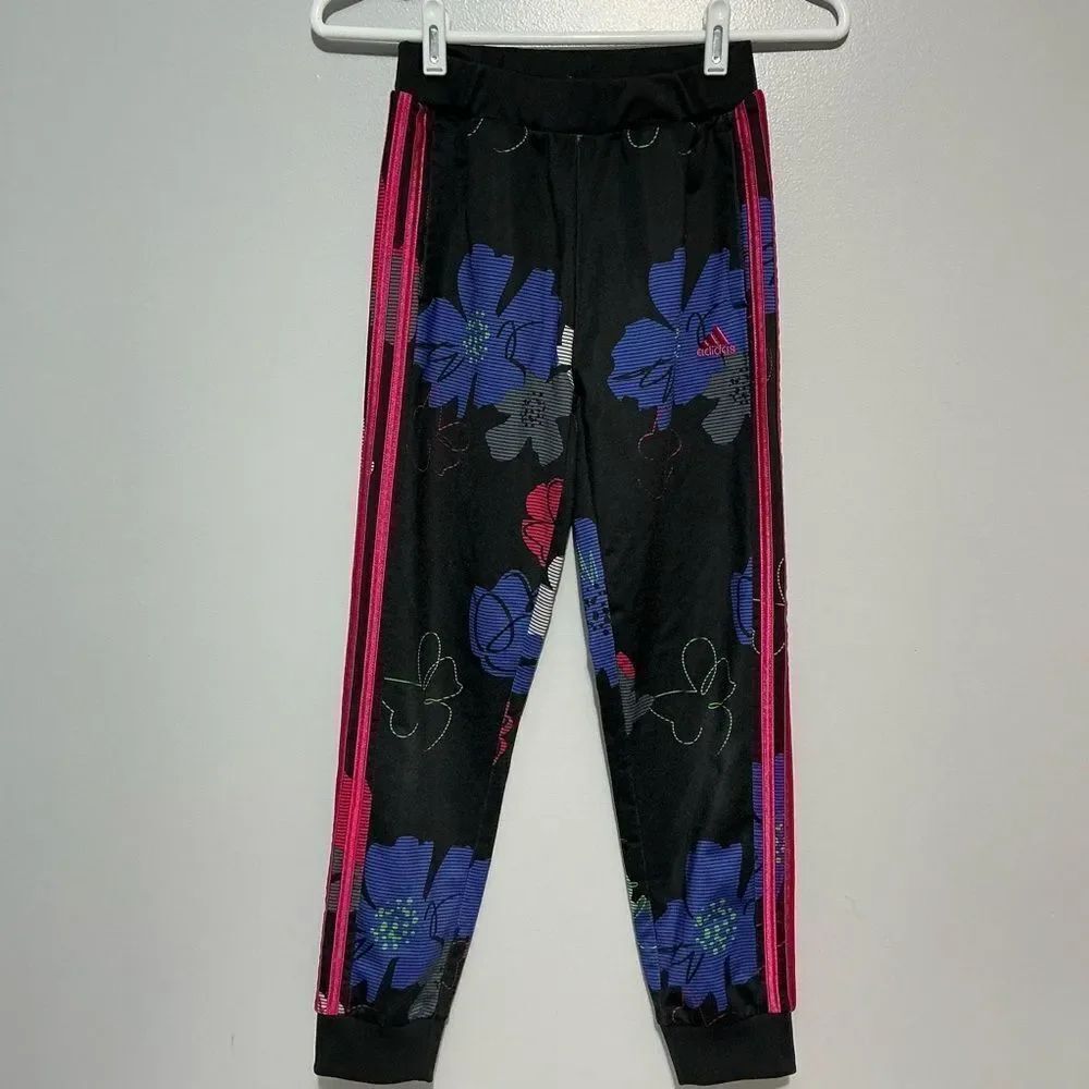 Adidas Kids Floral Black Track Pants size M(10-12) - Picture 1 of 6